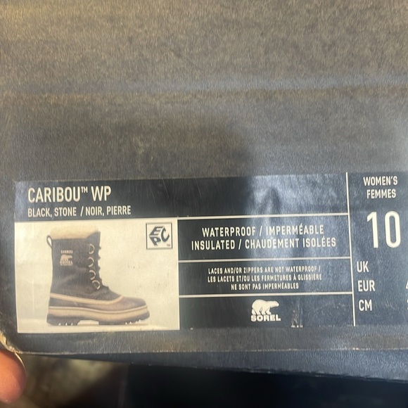 Sorel Caribou Black and Stone Waterproof Boots. Women’s 10 - Picture 6 of 6